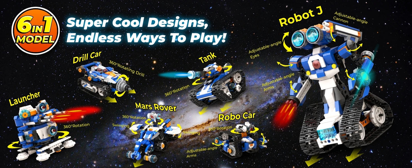 Apitor STEAM Robot Toy 6-in-1 Robot Building Kit for Boys Age 8-12 Remote Control Coding Toys Educational Robotics Gift for Kids