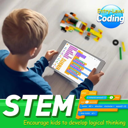 Apitor Q Robot Building Kit 20-in-1 Programmable APP RC Car Robotics Coding Kit STEM Project Educational Birthday Gifts for Kids