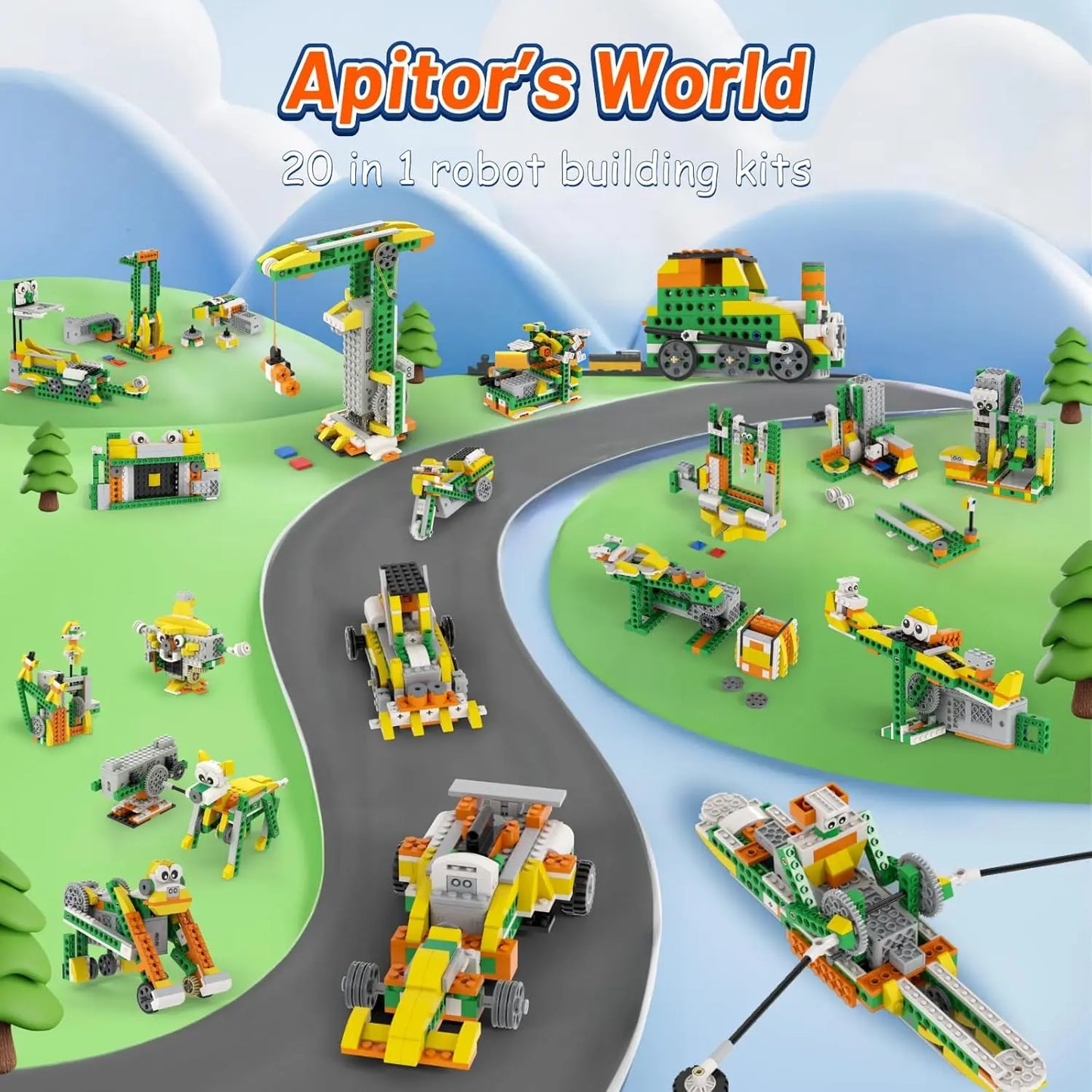 Apitor Q Robot Building Kit 20-in-1 Programmable APP RC Car Robotics Coding Kit STEM Project Educational Birthday Gifts for Kids