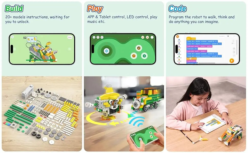 Apitor Q Robot Building Kit 20-in-1 Programmable APP RC Car Robotics Coding Kit STEM Project Educational Birthday Gifts for Kids